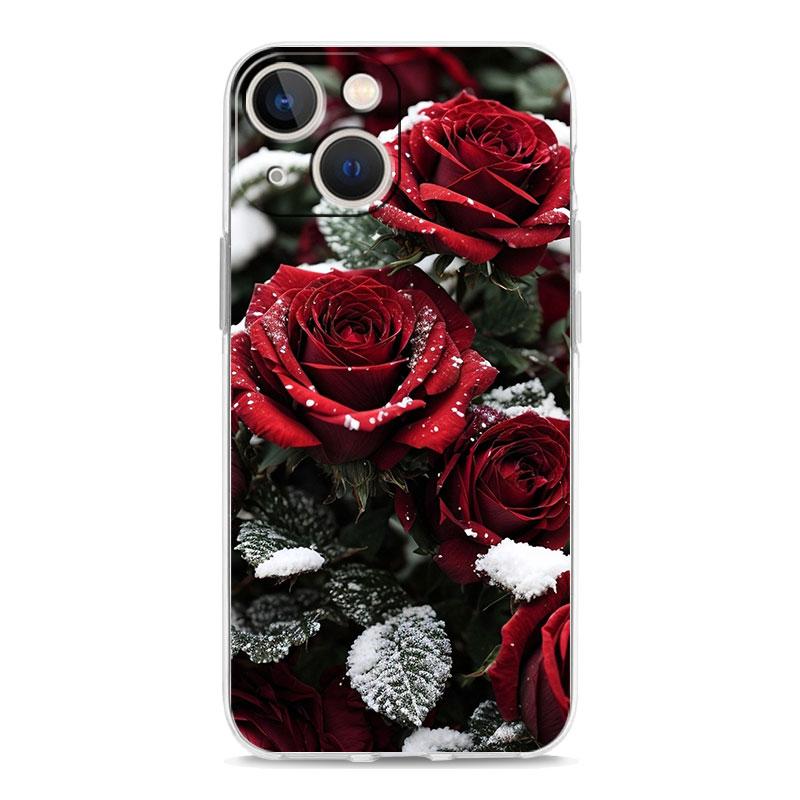Чехол для телефона iPhone 15 14 13 12 Mini 11 Pro Max XS X XR 7 8 Plus, прозрачный противоударный силиконовый чехол, красивые цветы красной розы