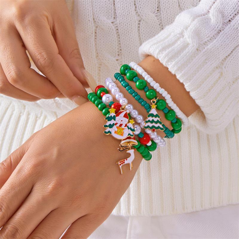 Clay Crystal Christmas Bracelet Set for Women Drip Glaze Christmas Color Alphabet Letter Beads Bracelet Kit Women Girls New Year Jewelry Accessories