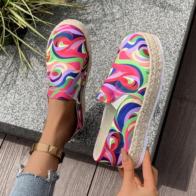 Женская парусиновая обувь в этническом стиле с радужным принтом, новые осенние повседневные повседневные женские туфли на плоской подошве, кроссовки на шнуровке с круглым носком и разноцветным принтом