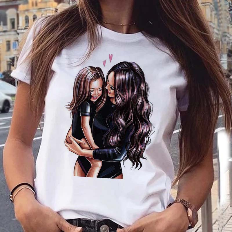 Женская футболка с рисунком «Мама, дочка, сын», женские футболки с принтом, топы с короткими рукавами, женская футболка с кавайным рисунком, женская футболка, одежда