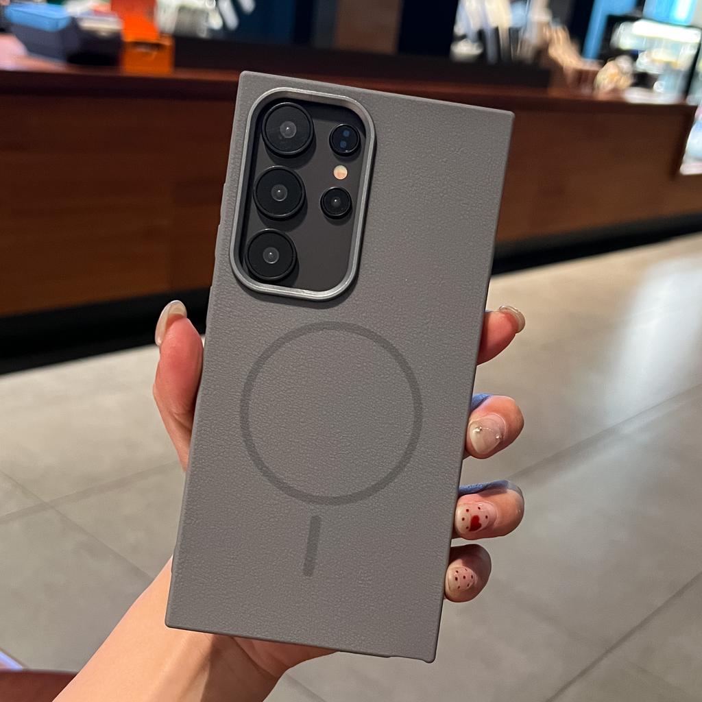 Magnetic For MagSafe Leather Texture Case For Samsung Galaxy S25 S24 S23 S22 Plus Ultra FE Wireless Charging Matte Soft Cover