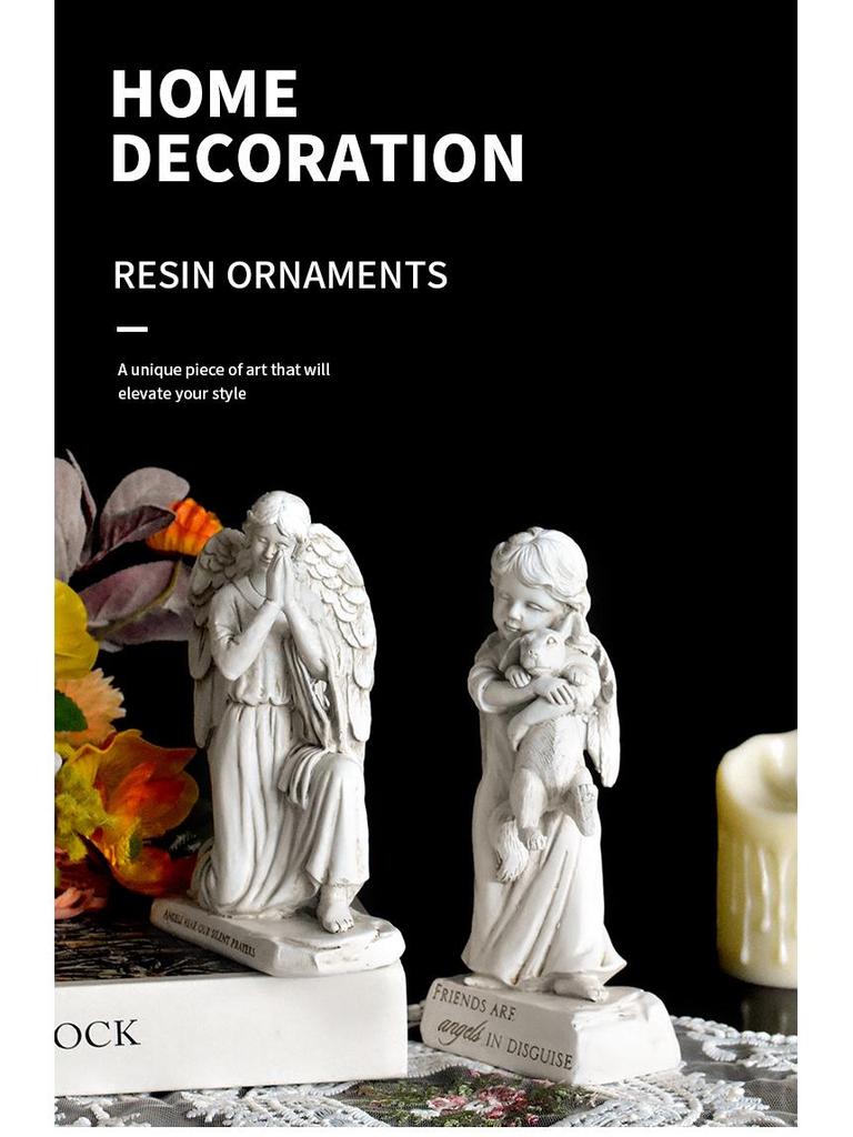 Антикварная состаренная фигурка ангела из смолы для декора дома или офиса