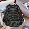 Бархатная полосатая футболка большого размера с цветовыми блоками: Женский топ в корейском стиле, с длинным рукавом, свободного кроя, стройнящий и теплый