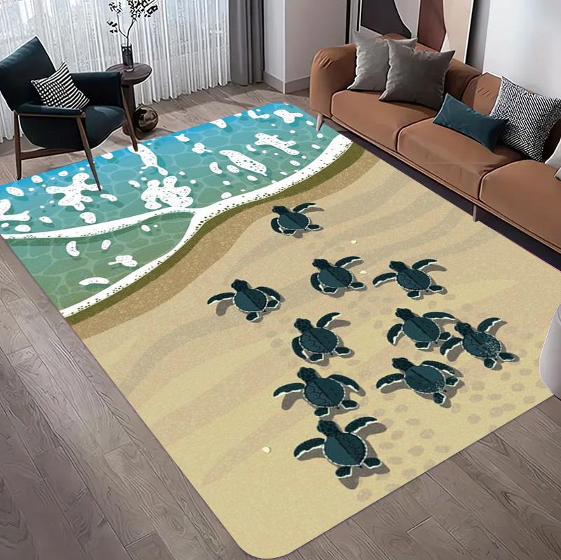 Ocean Beach Animal Carpet Mat Rug Home Decoration Living Room Bedroom Manta Ray Turtle Sea Pattern Non Slip Soft Floor Mat