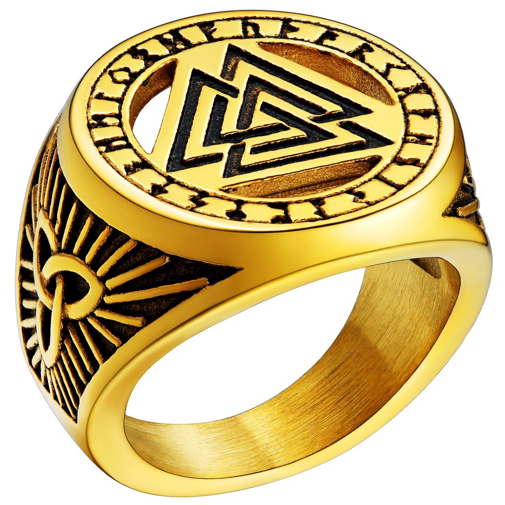 Большие перстни-печатки для мужчины Норвежские викинги Руны Валькнут Голова волка Трикетра Оникс Агат Размер 7-14 Ювелирное изделие Подарок для него