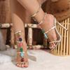 Liyke Bohemian Style Fashion Color Gem Strap Designer High Heels Sandals Women Summer Open Toe Wedding Bank Shoes