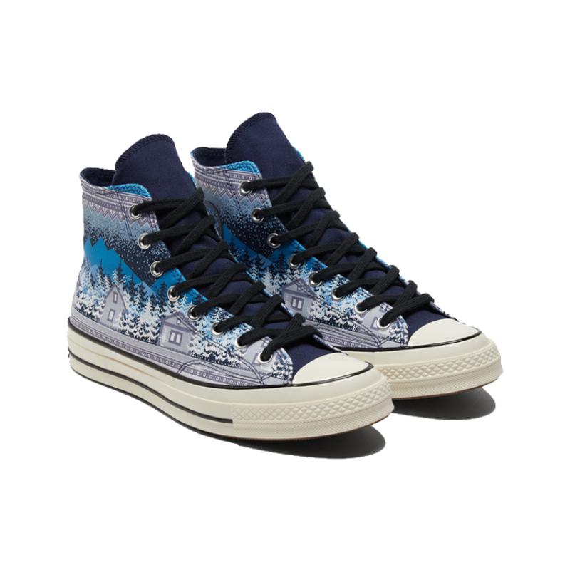 Converse 1970-е Chuck Taylor All Star Рождественский Принт Высокие Кеды Холщовые Унисекс Сине-Серые