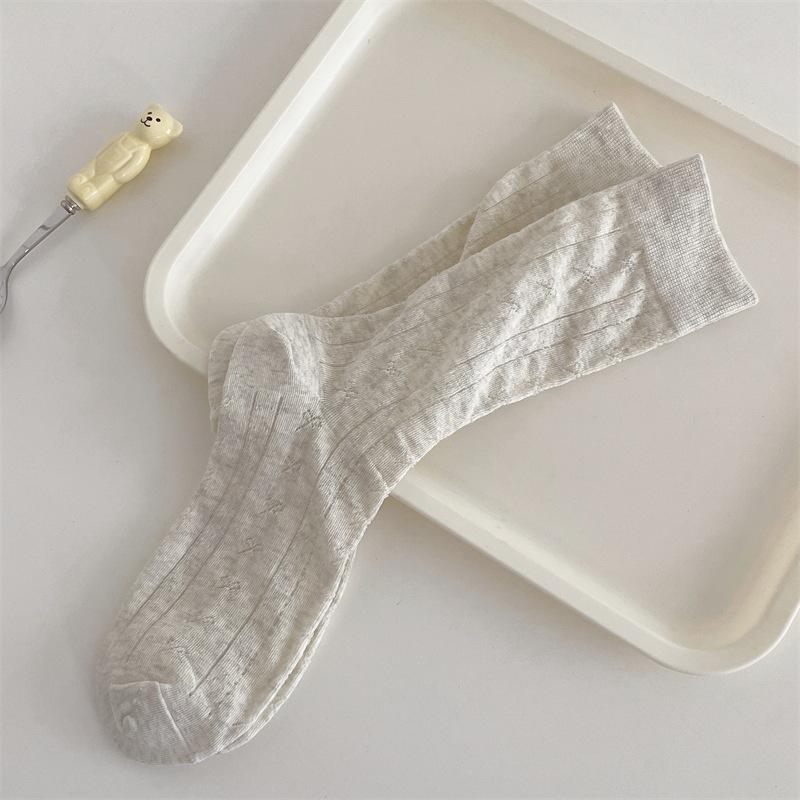 Women's Summer Thin Dark Grain Breathable Cotton Bow In The Tube Stack Socks