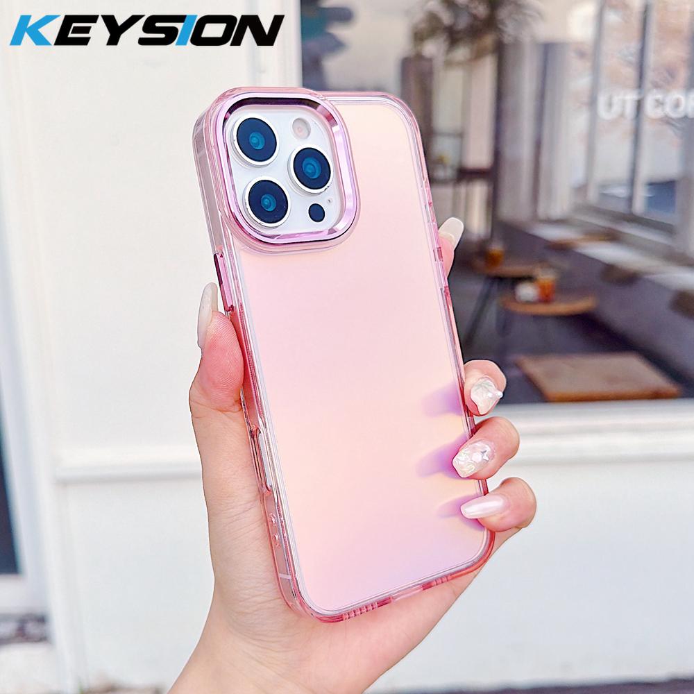 KEYSION Модный цветной лазерный градиентный чехол для телефона iPhone 16 Pro Max Мягкий ударопрочный задний чехол из ТПУ+ПК для iPhone 16 Plus