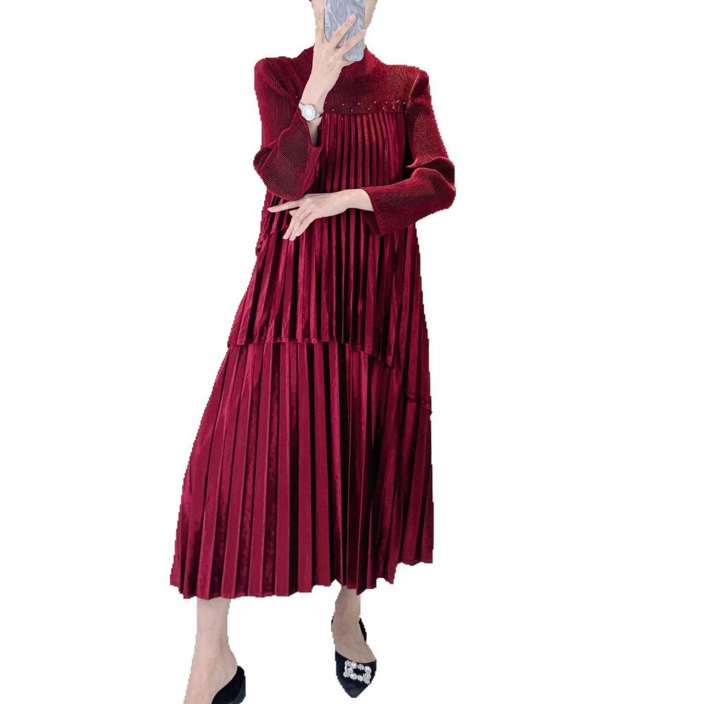 Элегантное вечернее платье из красного бархата с бисером для праздничных свадеб осенью-зимой