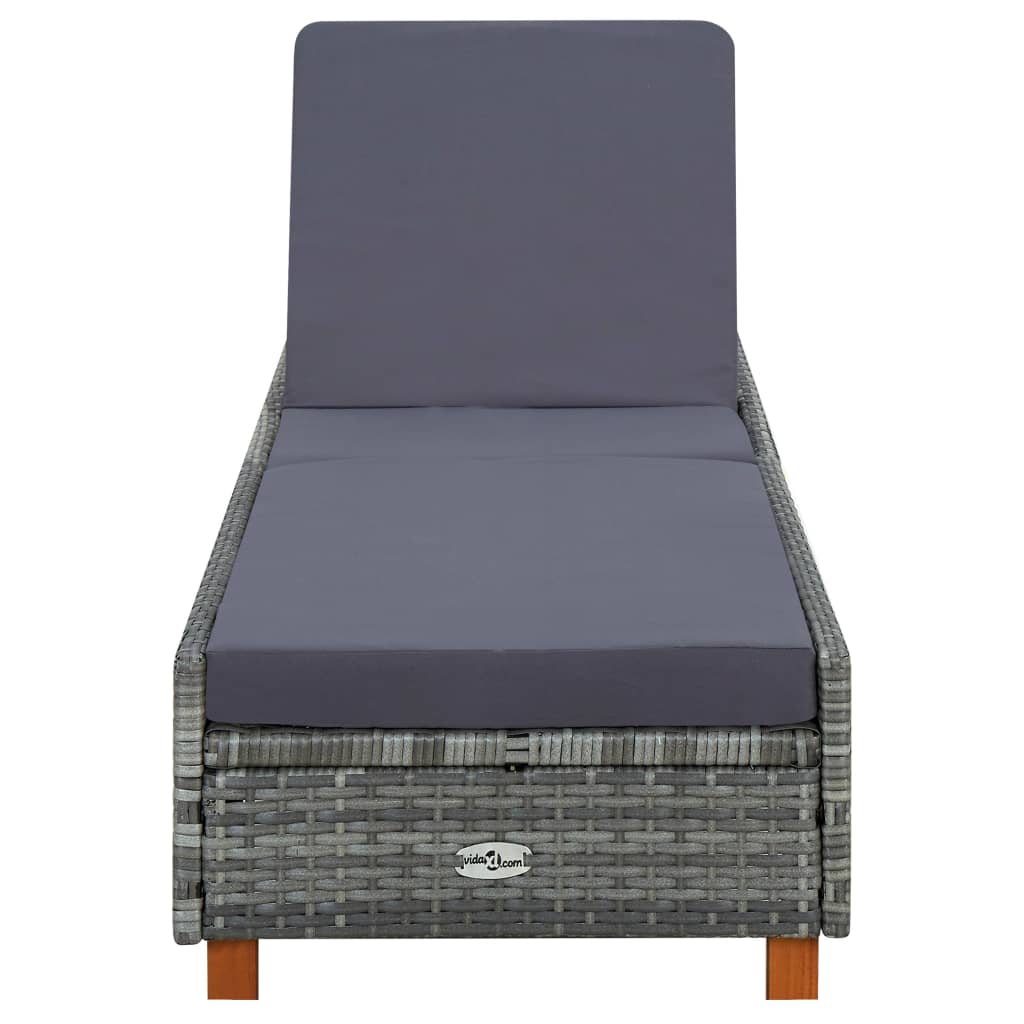 Sun Lounger with Cushion Poly Rattan Grey