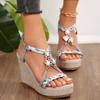Fashion Metal Decor Wedge Sandals for Women Summer 2024 Braided Band Platform Gladiator Sandals Woman Thick Bottom Beach Sandalias Mujer