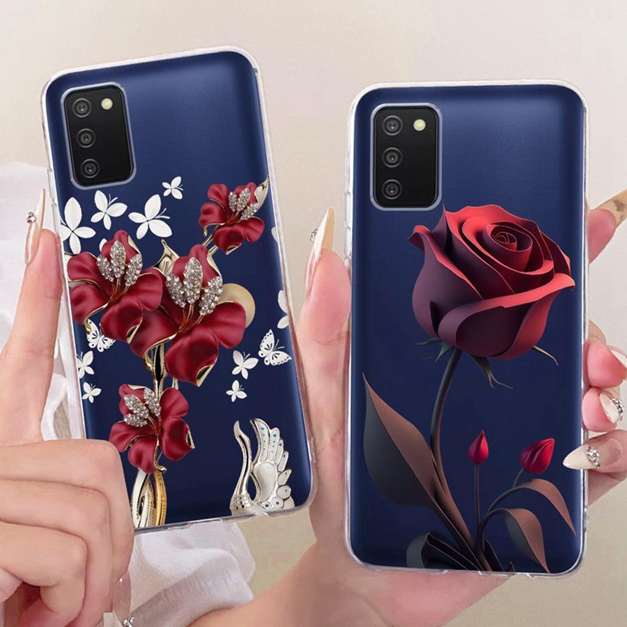 Чехол для Samsung Galaxy A03s A03 Core A03 Чехол для телефона SamsungA03 A 03 S Мягкий силикон ТПУ прозрачный Расписной цветок Fundas