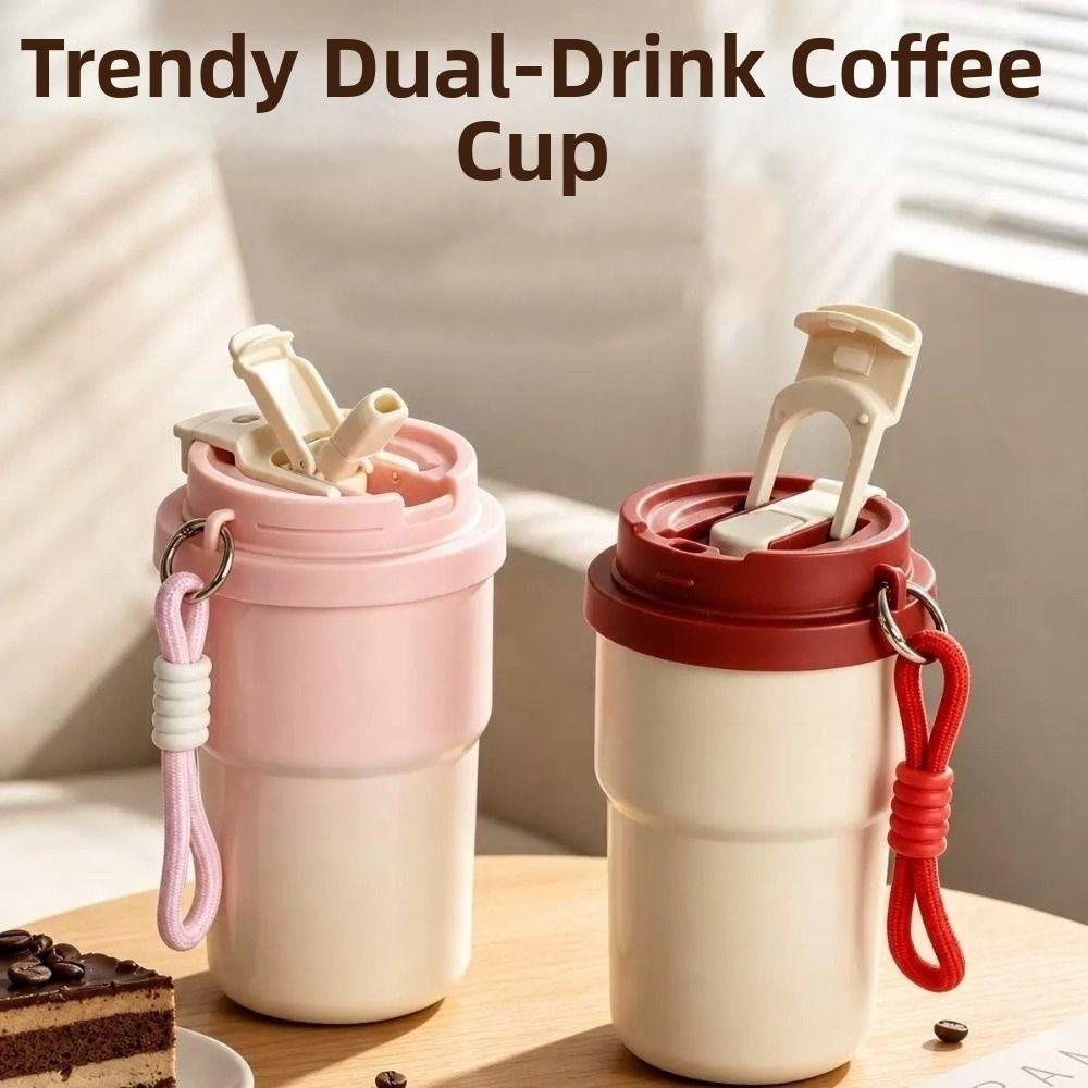 Stainless Steel Portable Insulated Cup Gradient Color Straw Thermos Cup Coffee Tea
