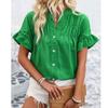 Летняя женская рубашка с коротким рукавом и V-образным вырезом, свободная офисная повседневная женская плиссированная блузка, модная элегантная однотонная простая топовая одежда для женщин