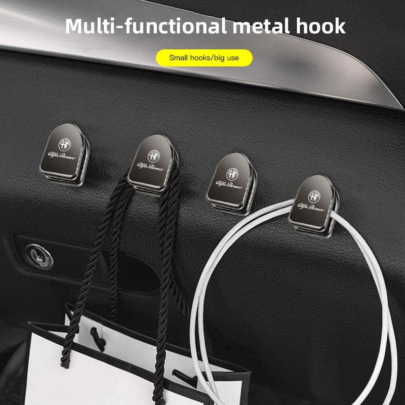 FPEV2 2Pcs Car Interior Mini Storage Hooks Organizer Sticker For Alfa Romeo Giulia Stelvio Junior Tonale 33 Giulietta MiTo 147 156 159