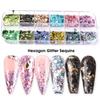 12 Grids Manicure Nails Ornaments Glitter Powder Ultra-thin Irregular Nail Art Decoration Sequins