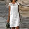 Women's Summer Solid Color Short Sleeve Lace Splicing Cotton Linen Dress
