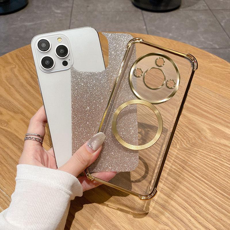 Ударопрочный прозрачный магнитный чехол для телефона с кольцом для Honor Magic 4 5 6 Lite X9 X9A X9B 5G 50SE 50 60 70 80 90 100 200 Pro Glitter Cover