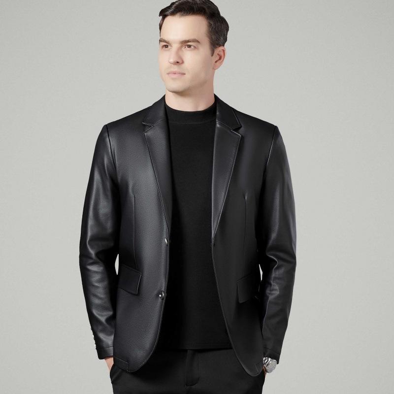 New Men's Leather Suit Sheepskin Suit Business Casual Leather Jacket Fashion Simple Leather Single Top