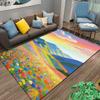 Colorful Floral Landscape Carpet with Mountains and Sunset Sky Suitable for use as an anti-slip for living room bedroom sofas