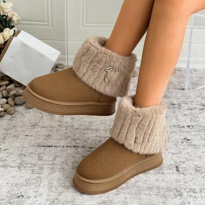 2024 Брендовая женская обувь, женские сапоги без застежек, модные повседневные ботинки с металлическим украшением, женские зимние ботинки с цепочкой и большим размером для снега