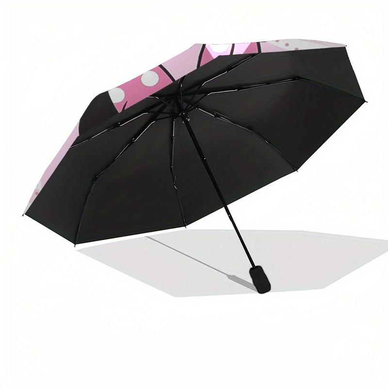 Minnie Mouse,Pink Bow Automatic Folding Umbrella - Simple 8-Rib Design, Bright Cartoon Pattern, Durable Iron Frame, Suitable For Travel, Out