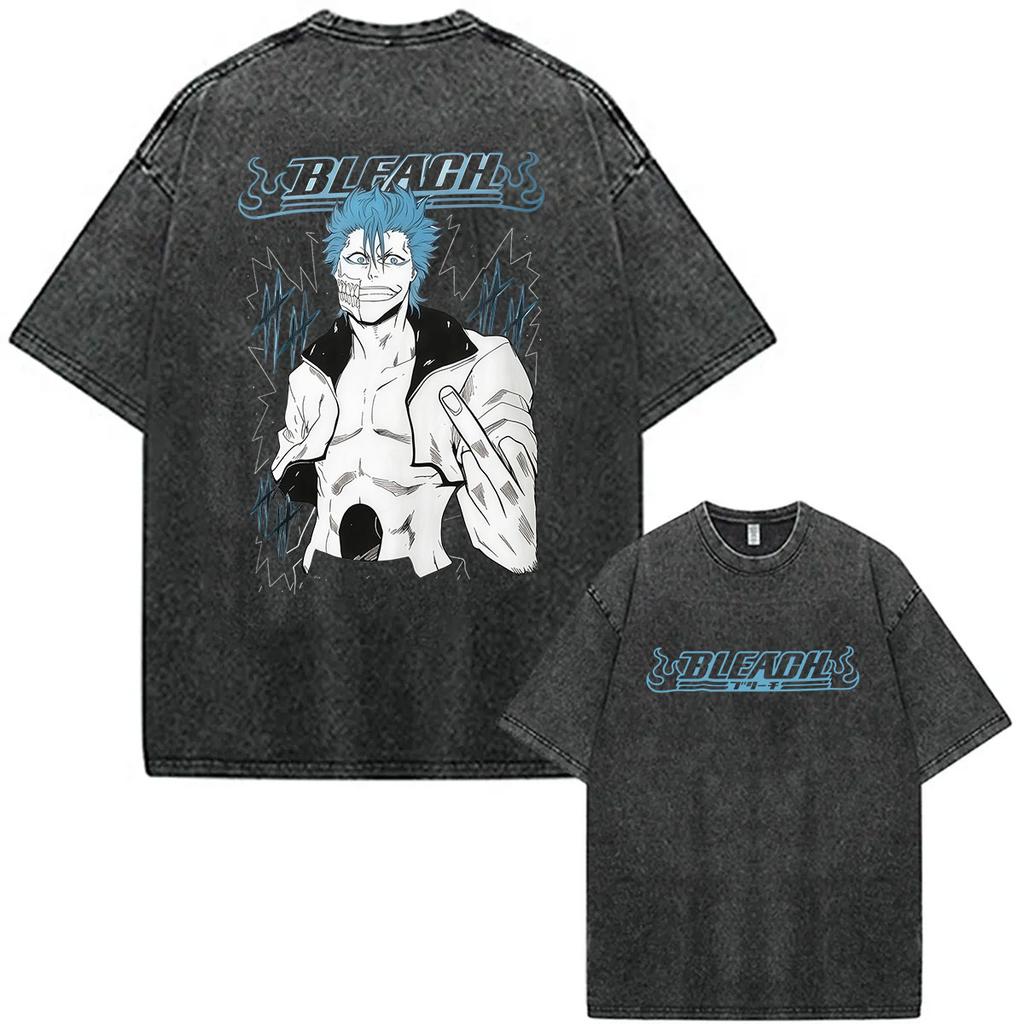 Vintage Washed Anime BLEACH Graphic T Shirts Japanese Manga Print Short Sleeve T-shirt Y2k Men's Gothic Fashion Tees Streetwear