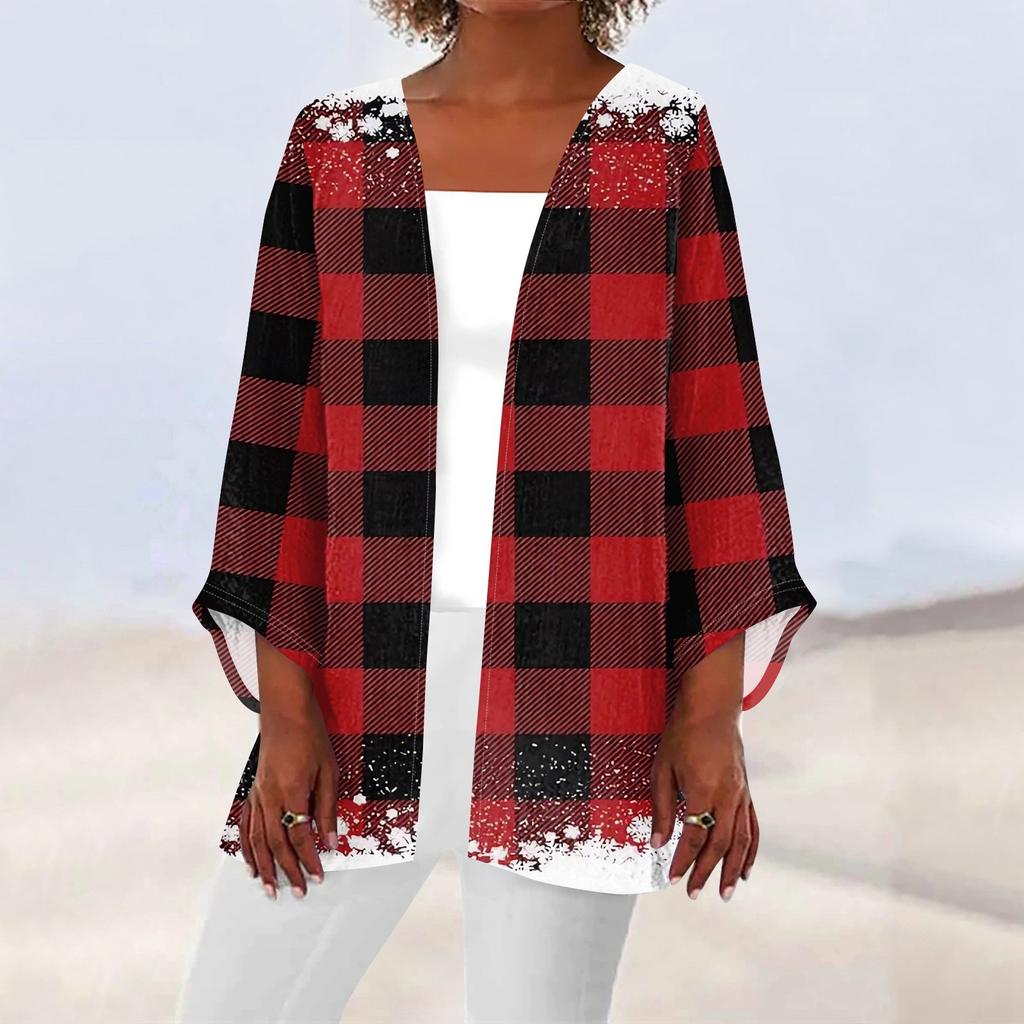 Женская повседневная мода Caot с рождественским принтом Легкая куртка средней длины Кардиган