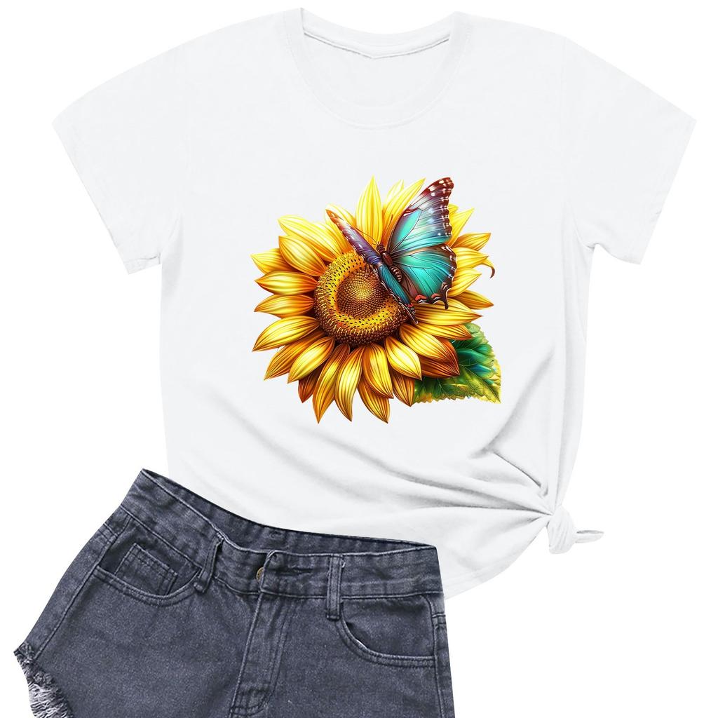 Женская модная повседневная футболка с круглым вырезом и короткими рукавами