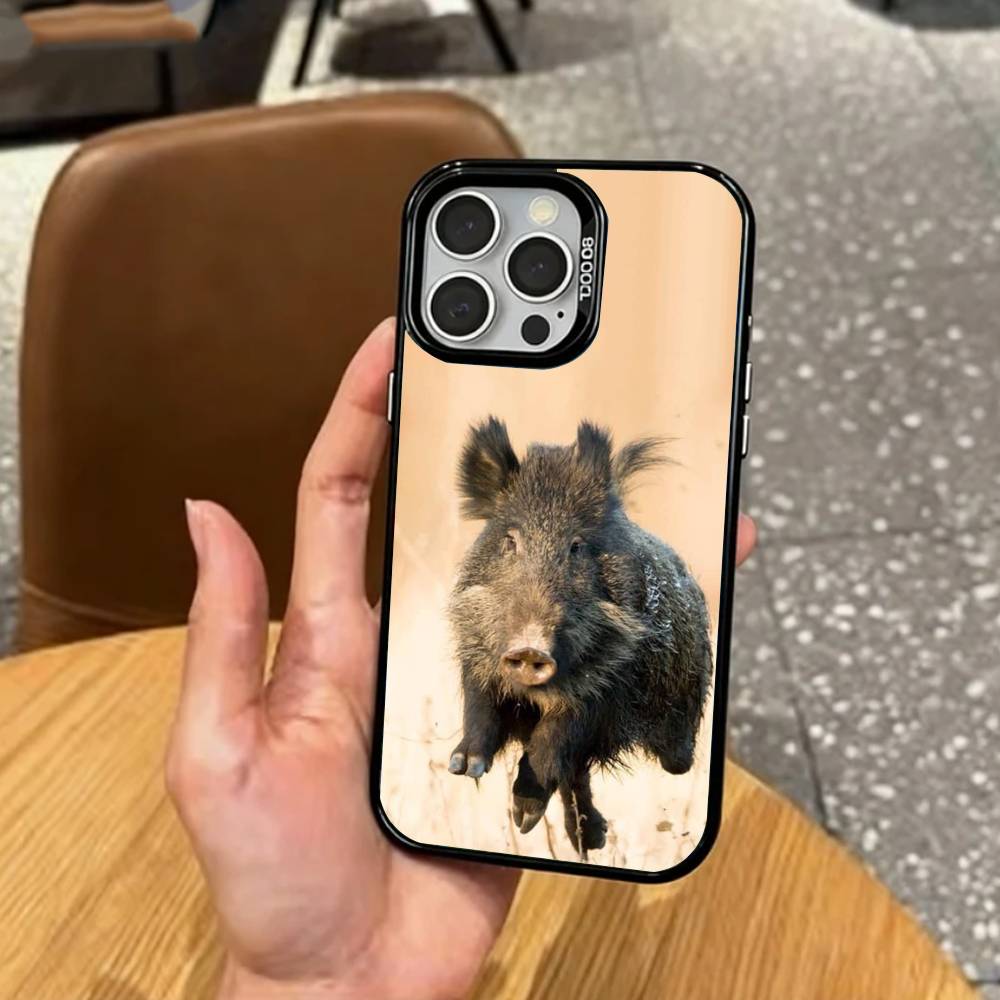 КРУТОЙ Чехол для телефона с изображением дикого кабана Для iPhone 17, 16, 15, 14, 13, 12, 11 Plus, Pro Max Цветной Посеребренный Внутренний Чехол