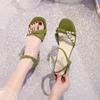 Мода Одно Слово Зеленые Летние 2024 Сандалии для Женщин Бант Жемчуг Бежевые Женская Обувь Обувь Удобная и Элегантная Обувь Корея Сандалия F H