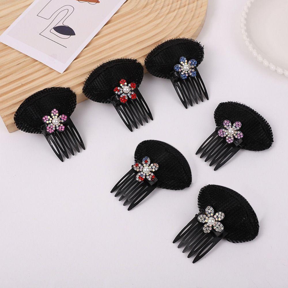 Flower Puff Hair Head Cushion Pearl Invisible Volume Hair Clip Shiny Fluffy Sponge Clip  Lady
