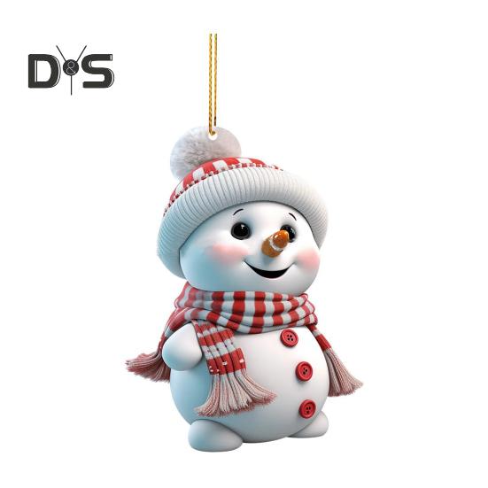 Christmas Snowman Pendant Hanging Ornament with Lanyard Easy To Hang Cartoon Acrylic Pendant Xmas Tree Decoration