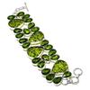 Natural Moldavite Quartz, Peridot 925 Sterling Silver Bracelet 7-8" K9u66