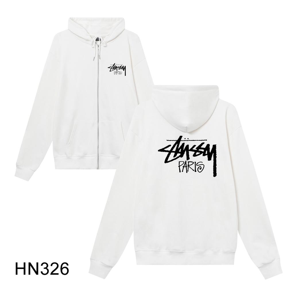 Stussy 2025 Новая весна и осень Большие размеры Тонкий стиль Классический Париж Письменный Принт Толстовка с капюшоном на молнии для пар