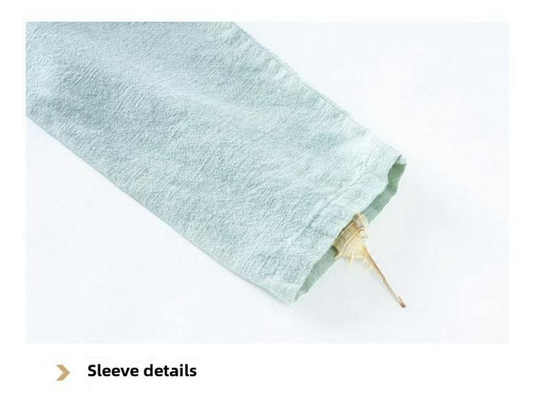 Женская рубашка с длинными рукавами из хлопка и льна в стиле ретро — облегающий крой, воротник-стойка, застежка на пуговицы, на весну, лето и осень