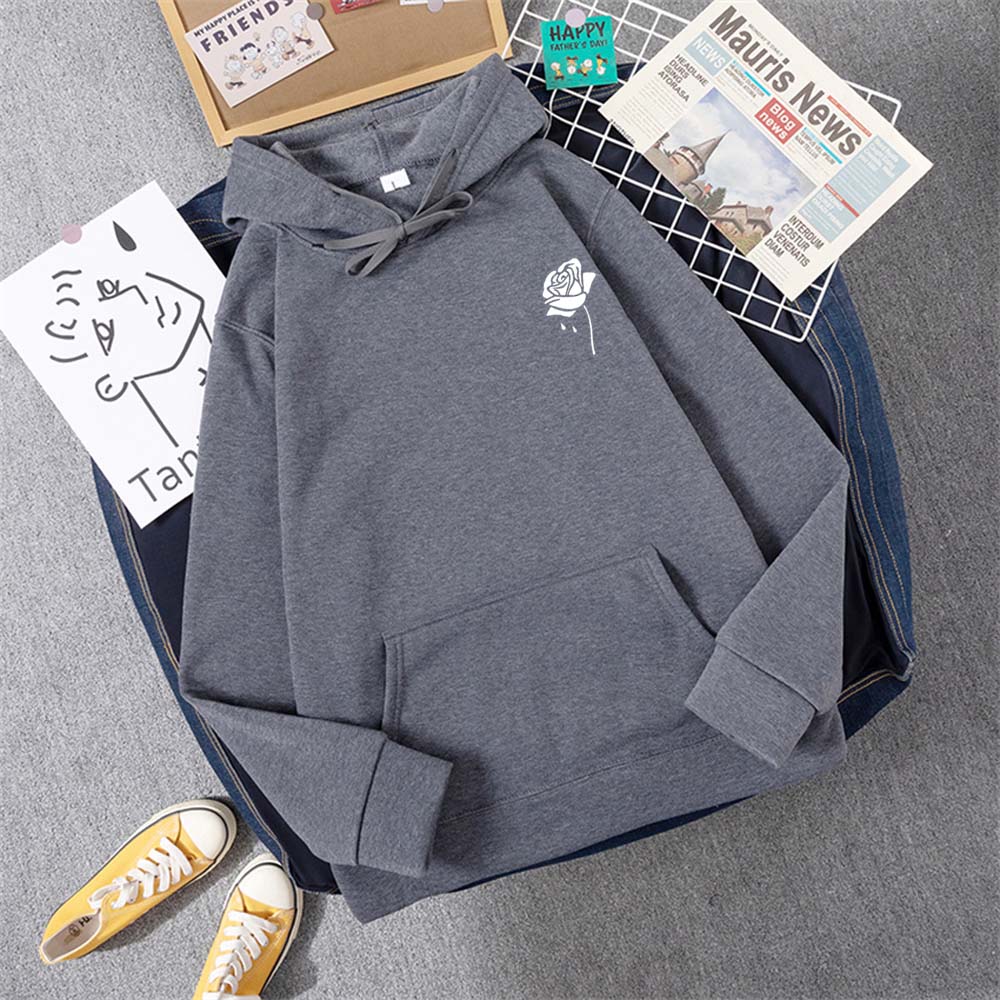 Толстовка с капюшоном с креативным узором Rose, женская, осенняя, свободная, новая, с капюшоном, с круглым вырезом, повседневная, с карманом, флисовая, женская