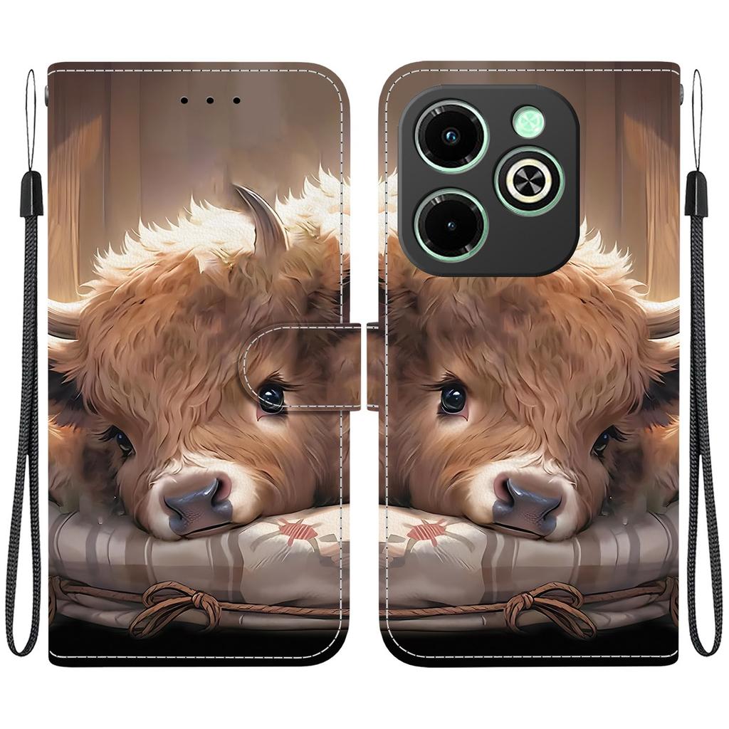 Handmade PU Leather Flip Case for Infinix Hot 40i (X6528B) Anti-Slip Shockproof Cover with Wrist Strap & Heart/Rose Cat Designs