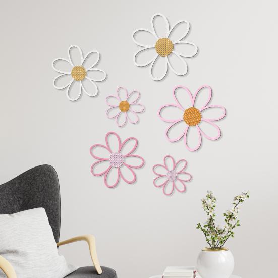 6Pcs/Set Flower Wall Decoration Wooden Flower Cutout Rustic Flower Wall Art Ornament for Home Farmhouse Living Room Bedroom