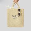 Handmade Embroidery Letter Tote Women's Seaside Holiday Straw Bag Large Capacity Woven Bag