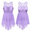 Kids Girls Lyrical Modern Contemporary Dance Costume Sequins Leotard Dance Dress