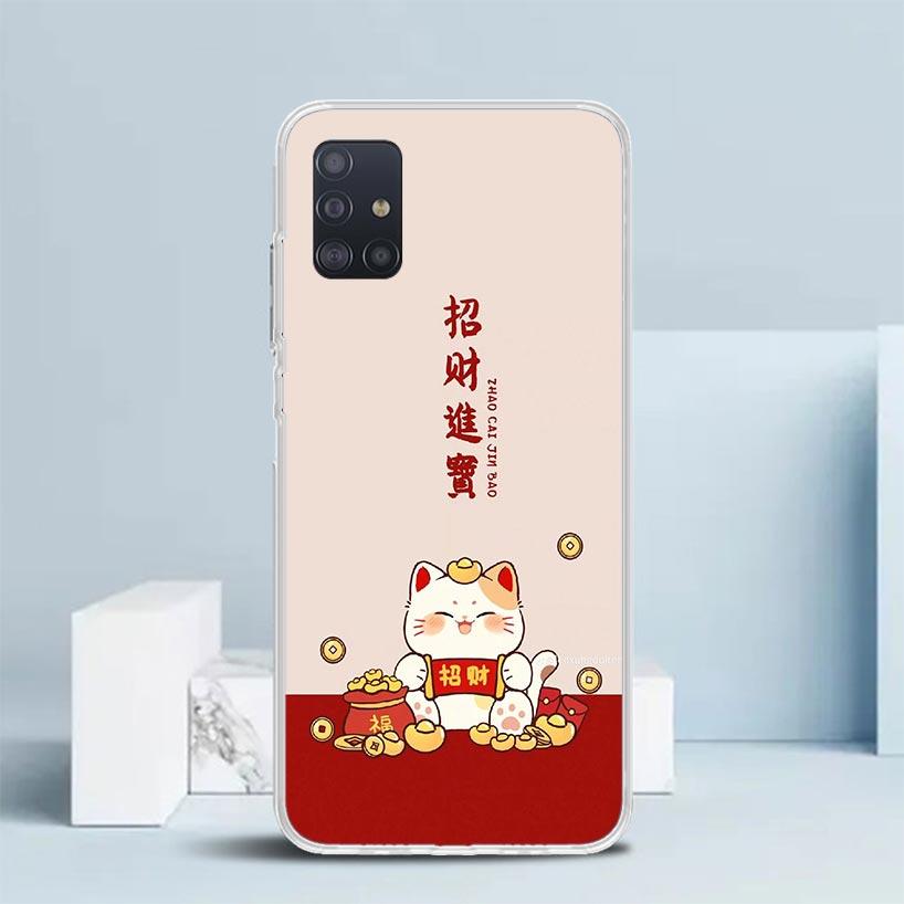 Lucky Cat Maneki Neko Japanese Soft Cover for Samsung Galaxy A12 A22 A32 A52 A72 A02S Phone Case Note 20 Ultra 10 S10 Plus A51 A