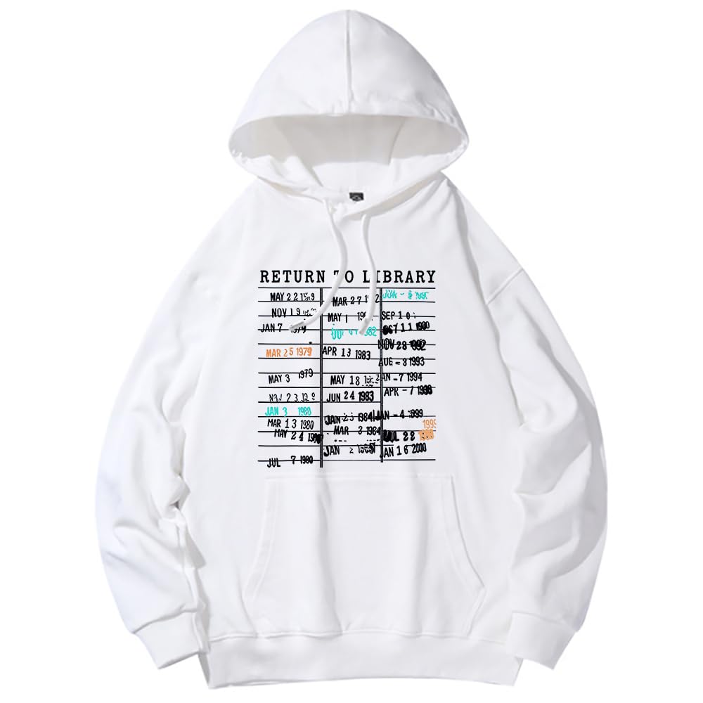 Return To Library Hoodie Return To Library Sweatshirt Vintage Casual Book Lovers Reader Pullover Hooded Long Sleeve Top