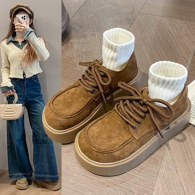 Премиальные женские весенние новые ретро универсальные маленькие мужские модные с толстой подошвой на шнуровке увеличить