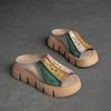 Genuine Leather Thick Soles Sandals Women Retro Wedges Slides Comfortable Outdoor Platform Slippers