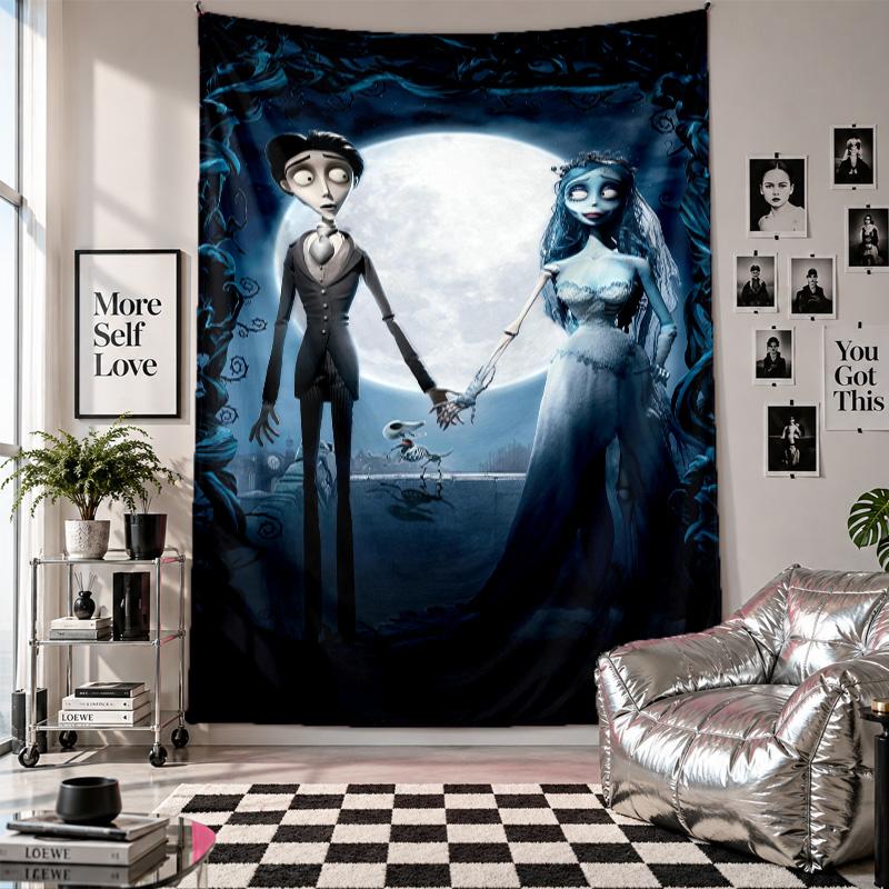 Wall TapestryCorpse Bride Emily Victor Art Hanging Cloth Decorative Background Cover for Room Decoration