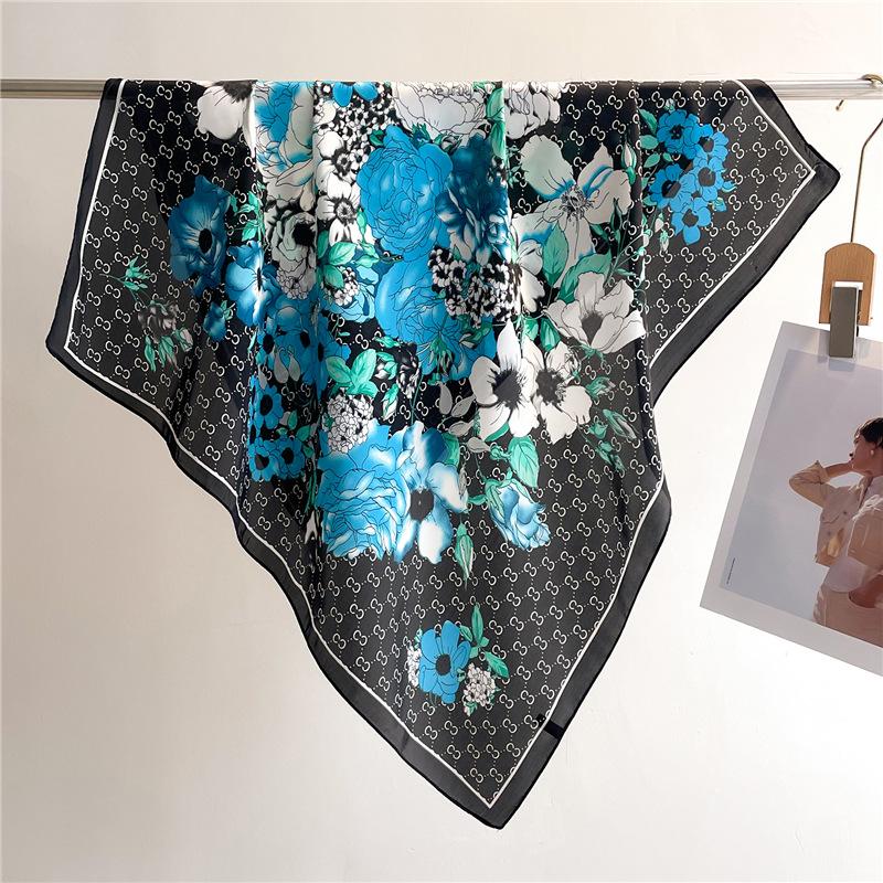 Lily Printed 70 Square Scarf Imitation Silk Sunscreen Scarf Versatile Decorative Scarf Women'S Headscarf Silk Scarf