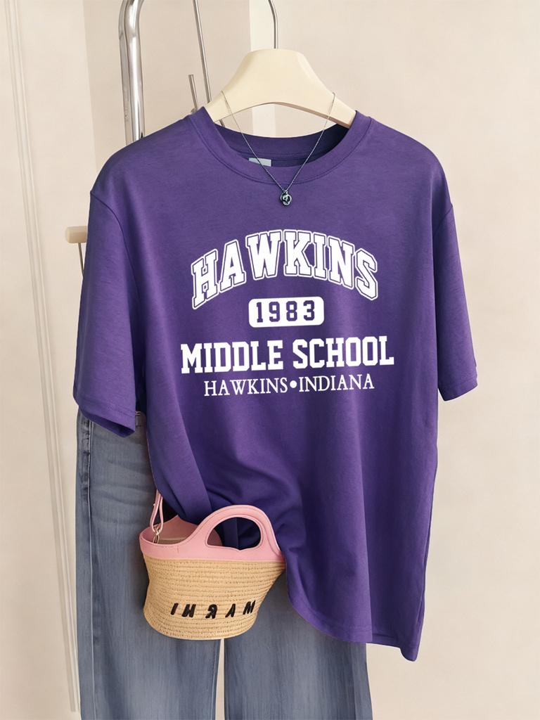 Hawkins 1983 Middle School Prints TShirts Womens Summer Basic T Shirts ONeck Soft Short Sleeve Tops Casual Loose Woman Clothes
