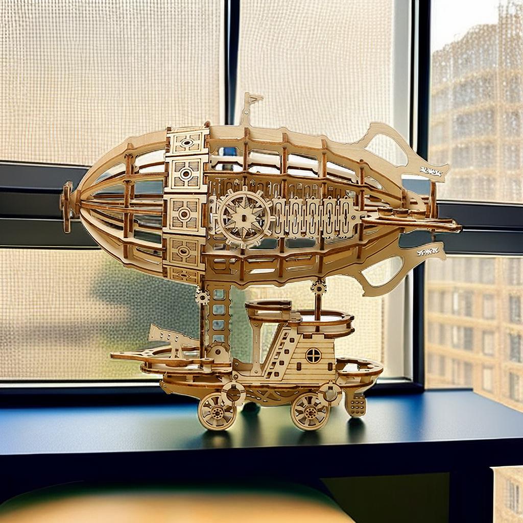 Creative Airship Model DIY 3D Wooden Puzzle Building Block Kits Assembly Toy Birthday Gift For Kids Adult Home Decor
